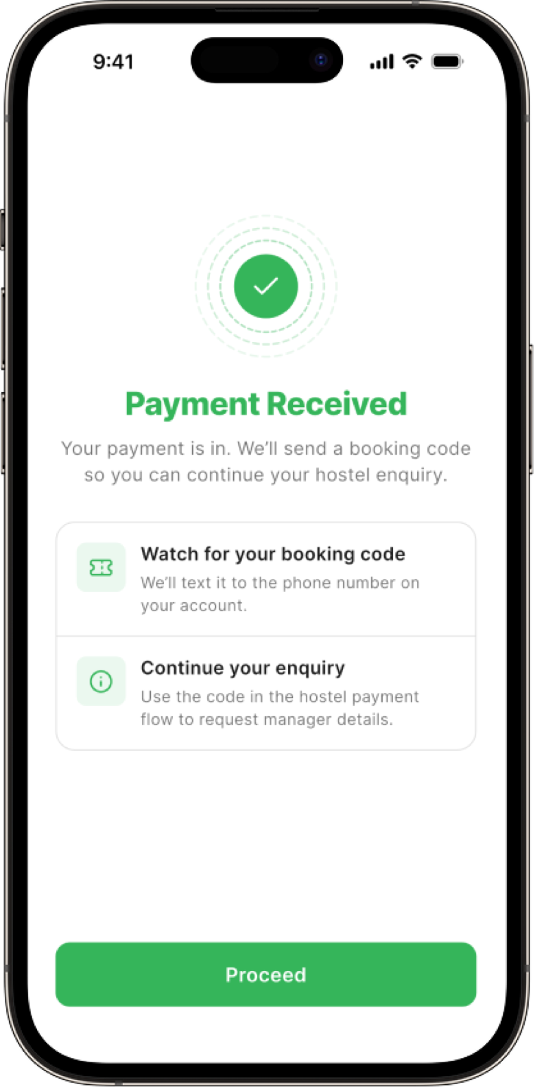 Payment confirmation screen