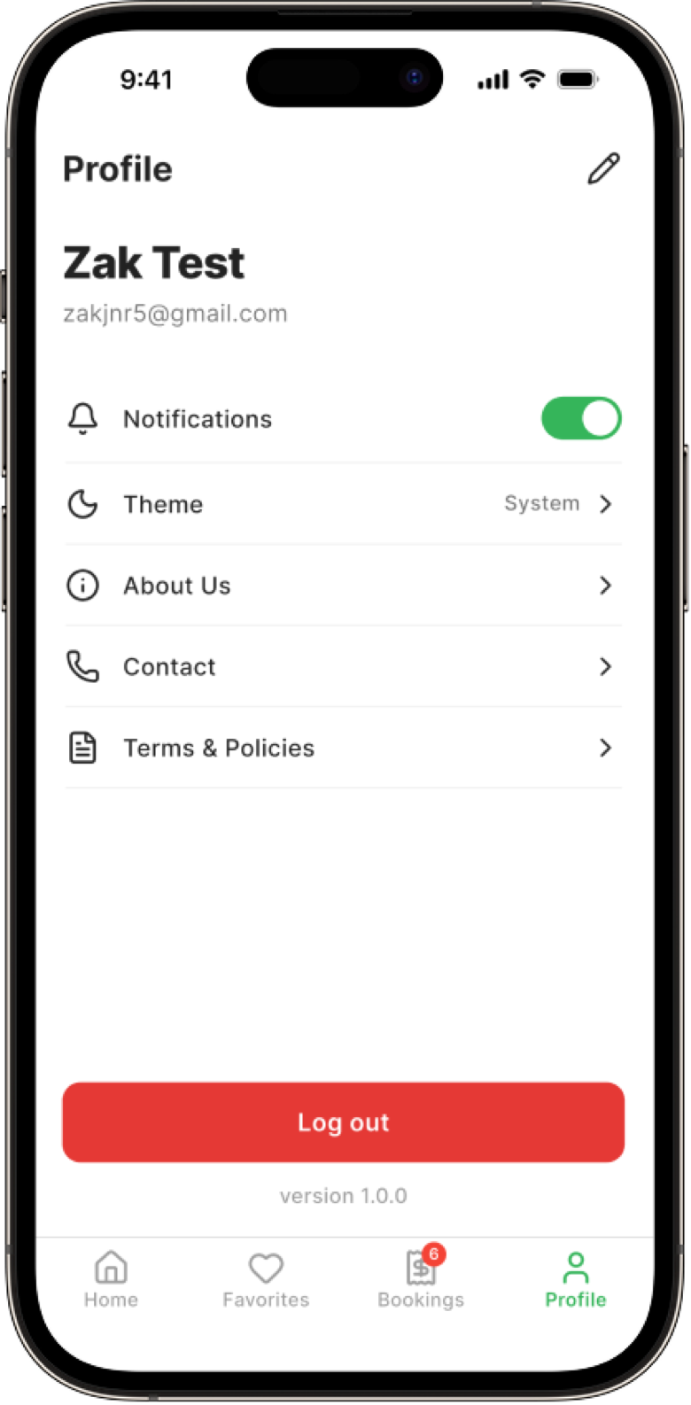 Profile screen