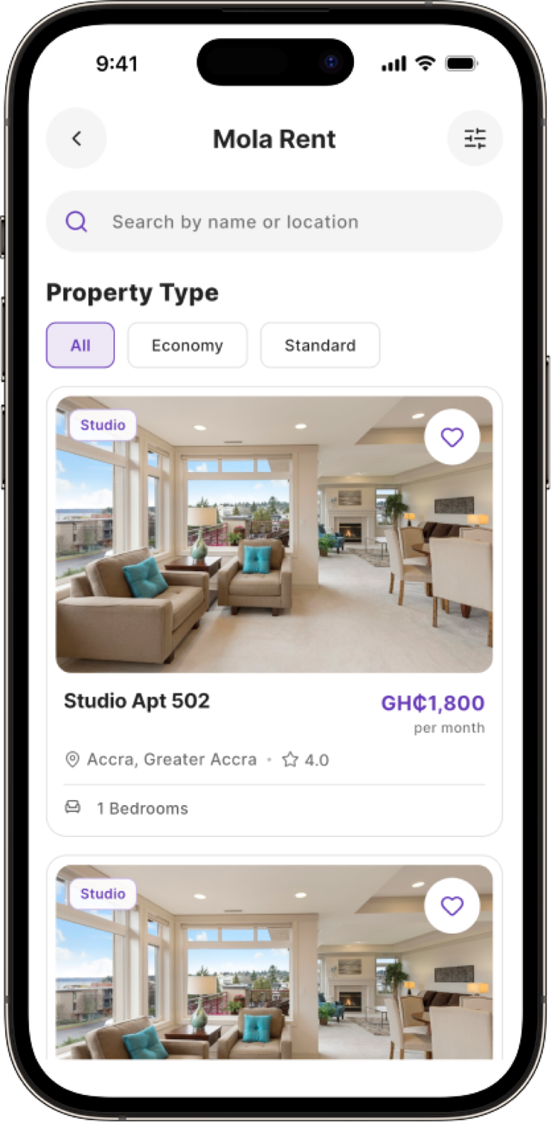 Mola Rent browse screen