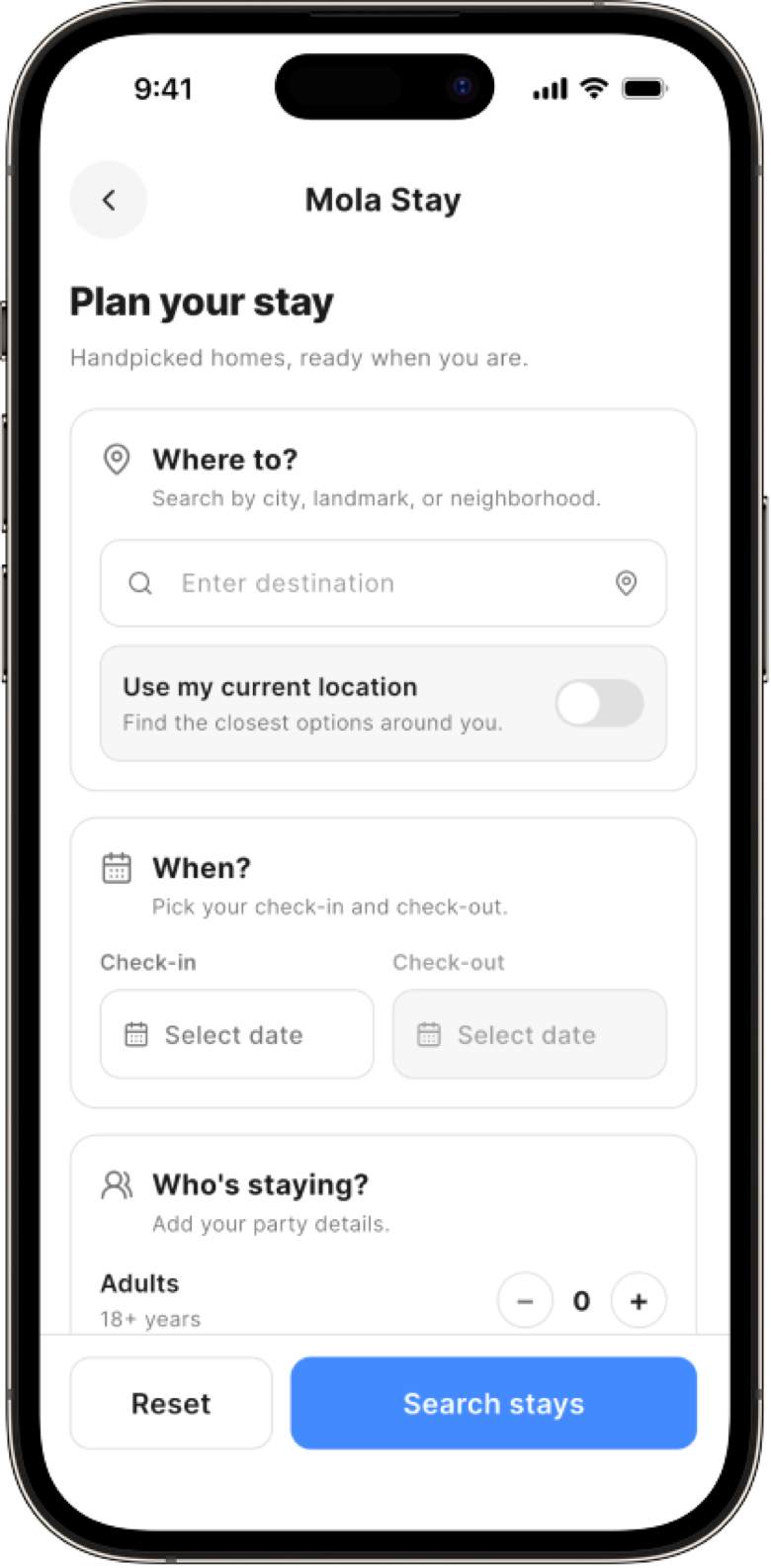 Mola Stay planning screen